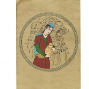 Miniature Painting on Paper – "Lady Holding a Wine Cup Among Dervishes" – Code 1030046