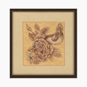 Miniature Painting on Cardboard, "Flower and Bird" Design, Code 1030104
