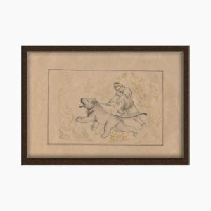 Miniature Painting on Paper, "Lion and Young Man" Design, Code 1030157