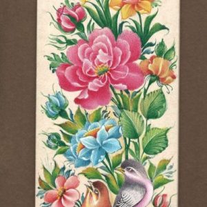 Miniature Painting on Cardboard, "Flower and Bird" Design, Code 1030171