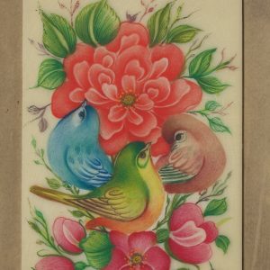 Miniature Painting on Cardboard, "Flower and Bird" Design, Code 1030181