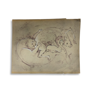 Miniature Painting on Paper, "Lion and Dragon" Design, Code 1030247